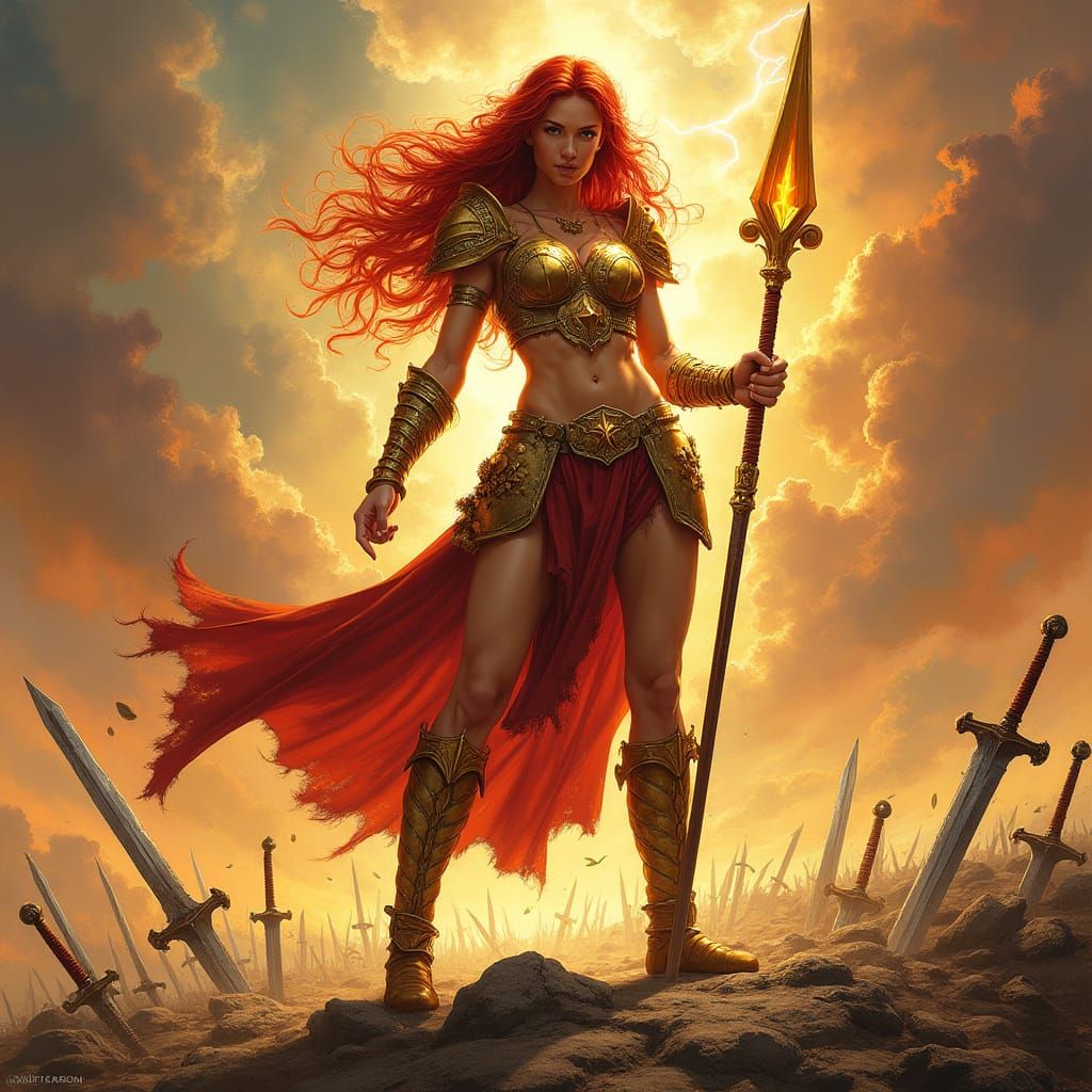 Valkyrie Warrior in Epic Battle Scene