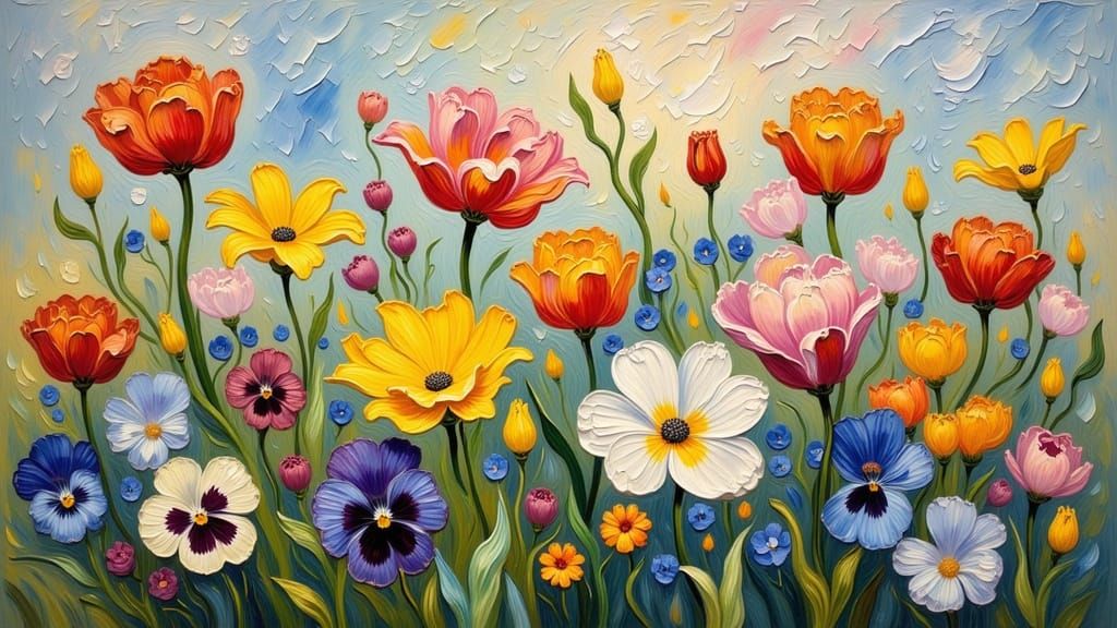 Vintage Spring Florals in Impasto Paint