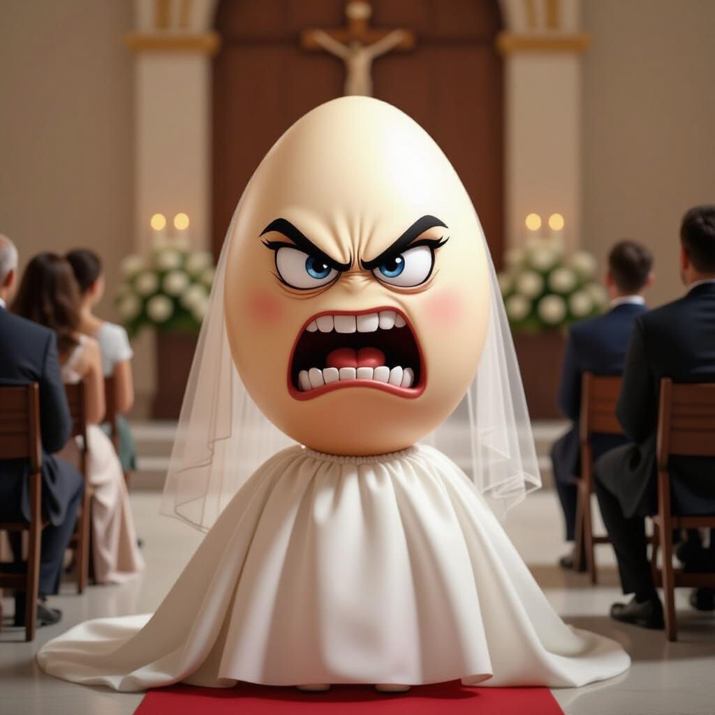 Angry Egg Bride Stands at Altar