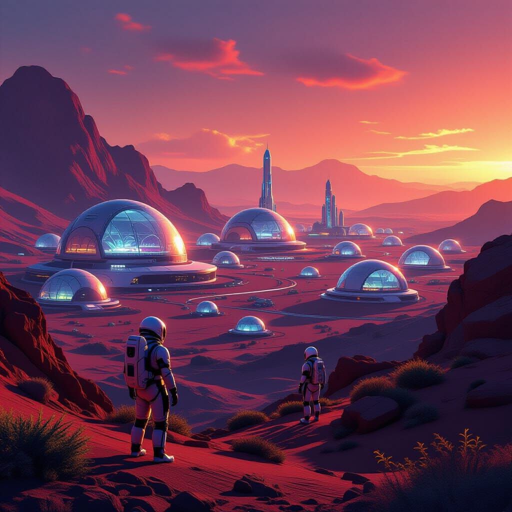 Martian Domes and Alien Flora in Digital Matte Painting