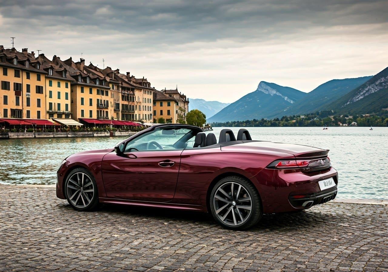 Sleek Cabernet Peugeot 508 Convertible in Annecy's Old Town