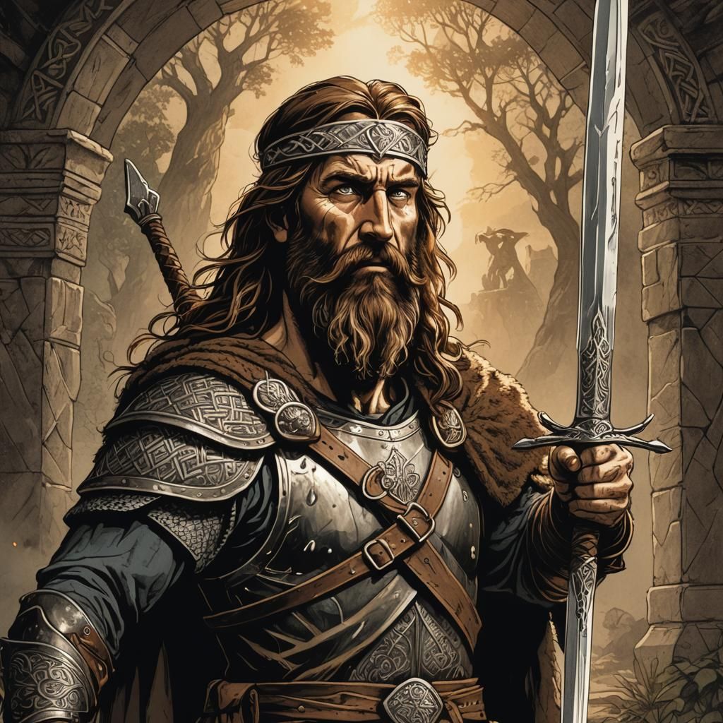 Epic Medieval Warrior Illustration in Dark Fantasy Style