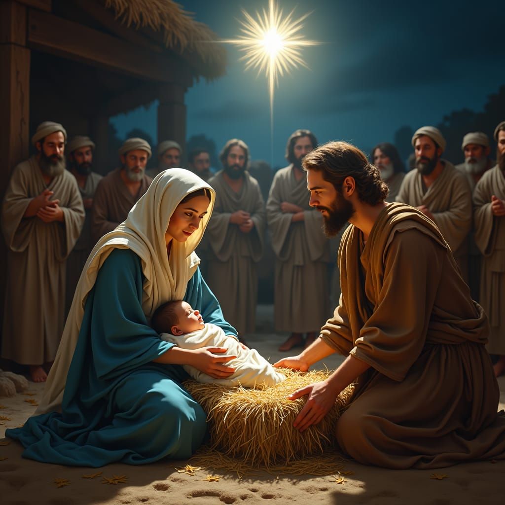 Nativity Scene: Mary, Joseph, and the Newborn Jesus