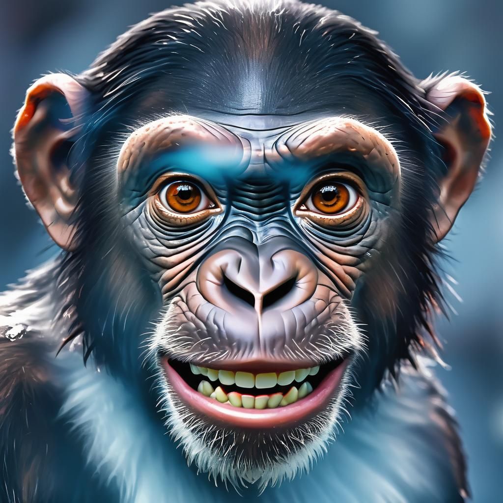 Chimpanzee Face Reflected in Teacup