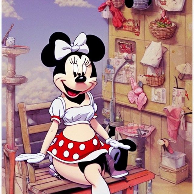 Minnie Mouse as Bikini Nurse, Ghibli Illustration