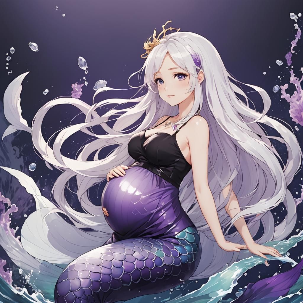Pregnant Anime Mermaid in Manga Style