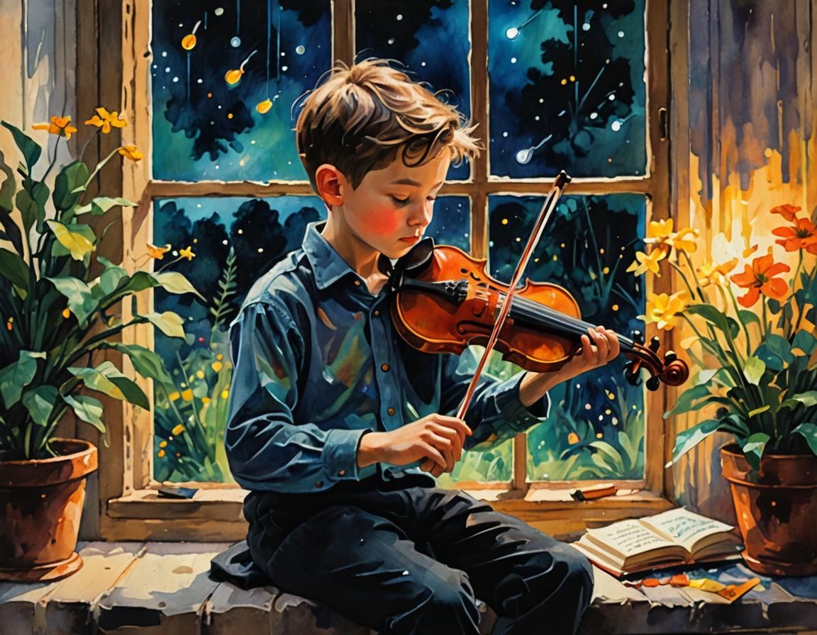 The innocent violin melody blends into the small lights of the garden