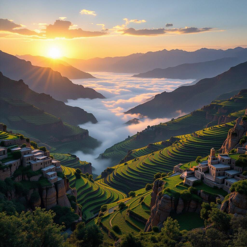 Yemeni Highlands Sunrise Panoramic View