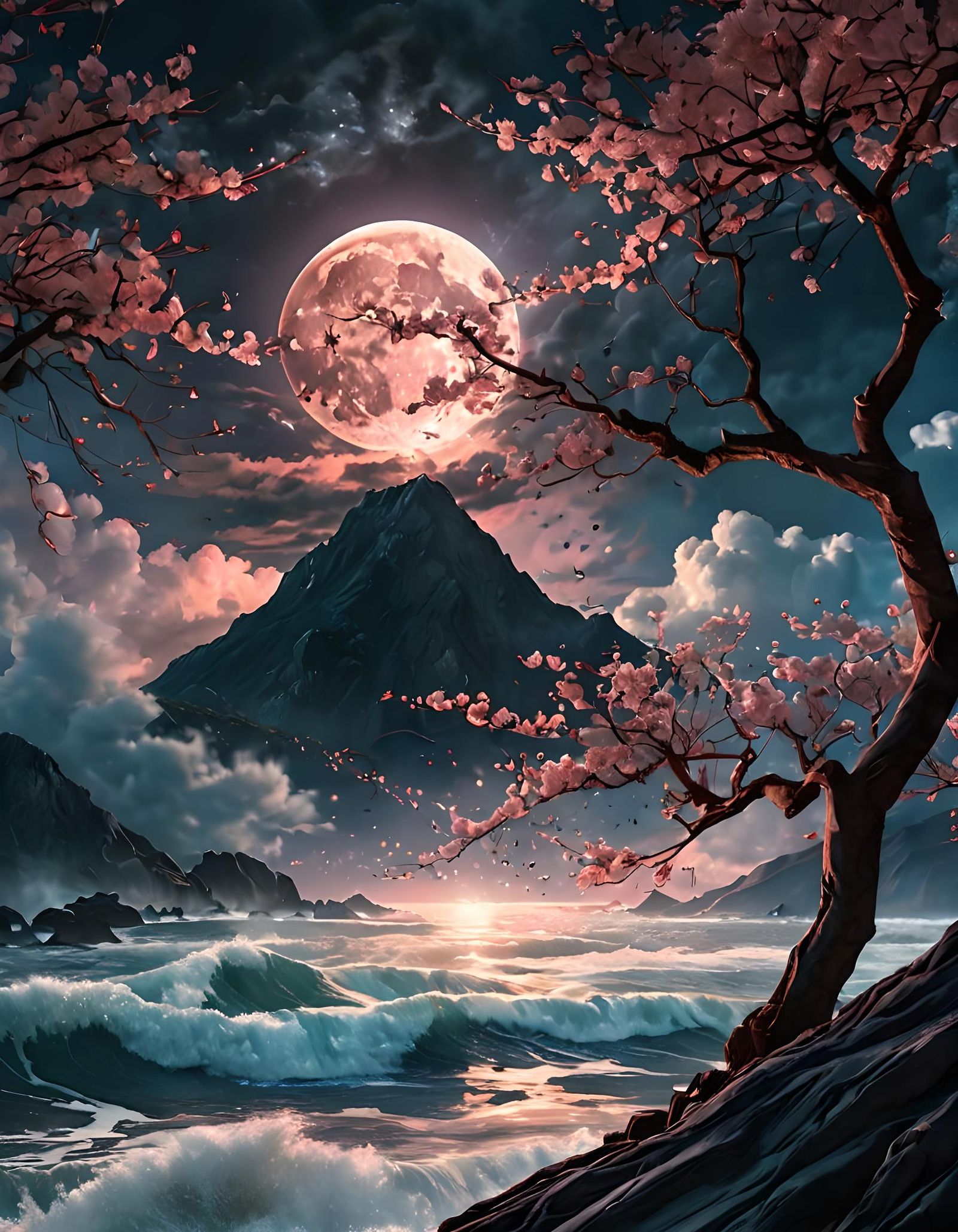 Ocean Storms with Nebula Sky Double Exposure