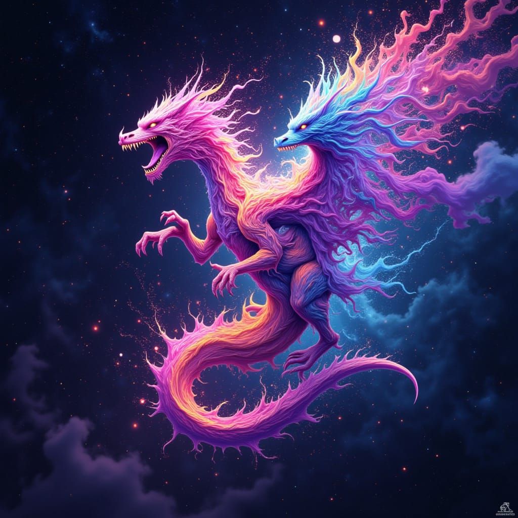 Nebula Dragon Formed from Paint Explosion
