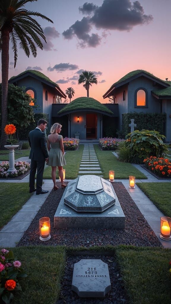 Serene Solarpunk Cemetery at Dusk