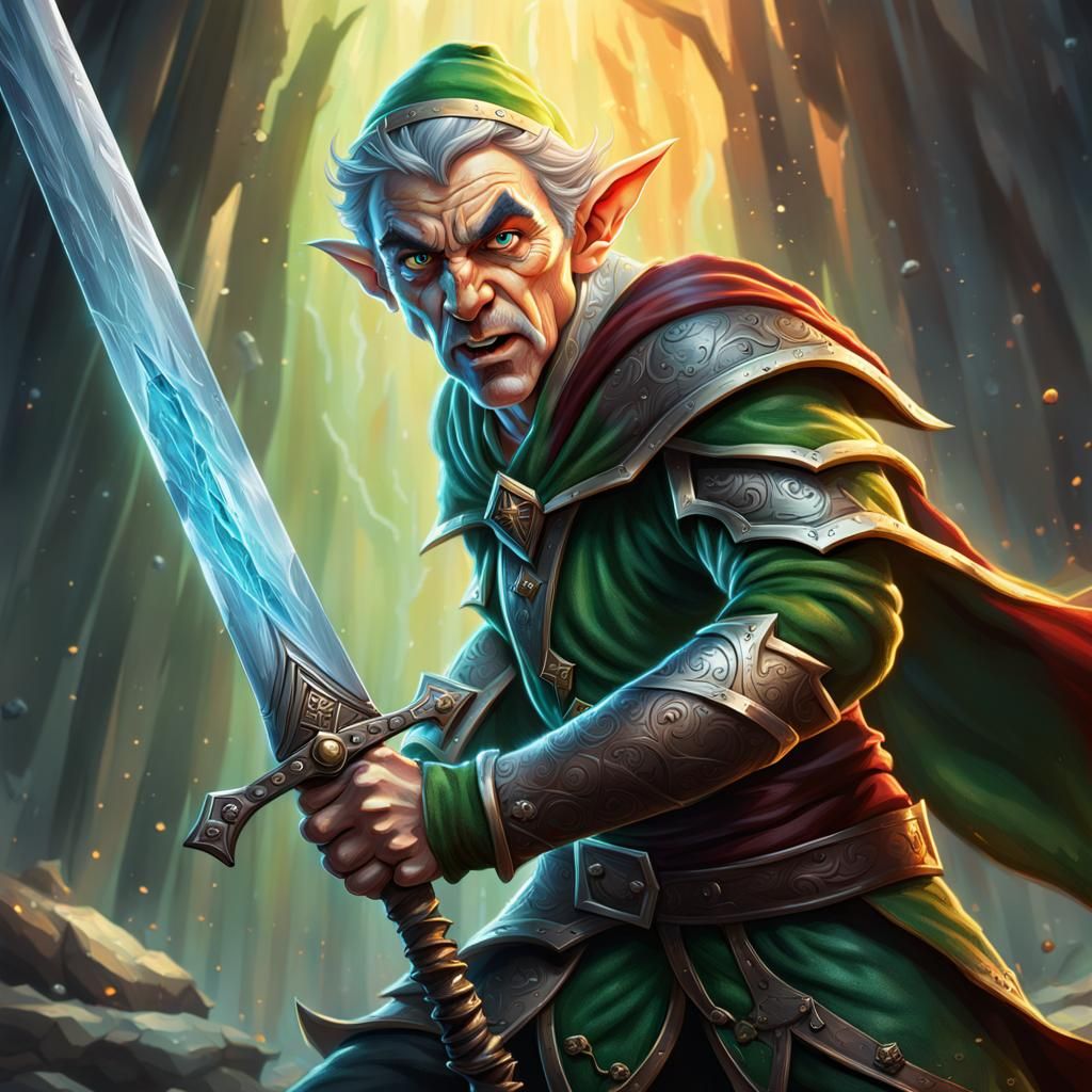 Intricately Detailed Cartoon Elf Ready for Battle