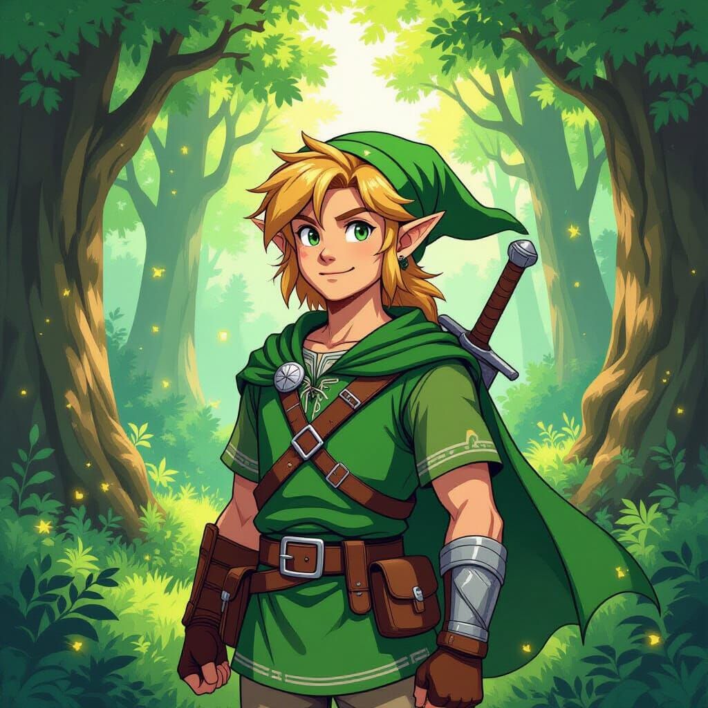 Heroic Link in Enchanted Forest, Digital Art