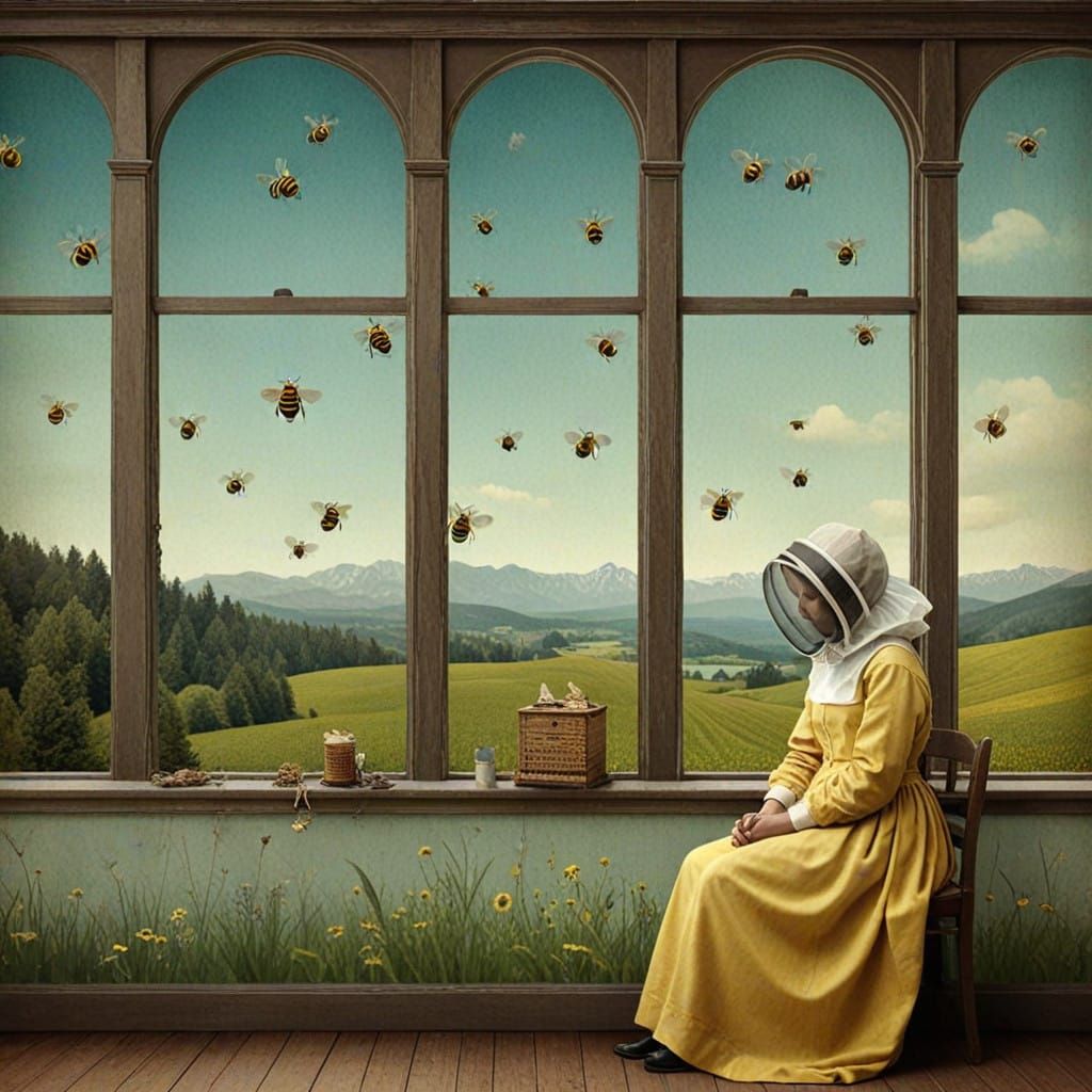 Surreal Landscape of Double Exposed Beekeeper Waiting Room i...