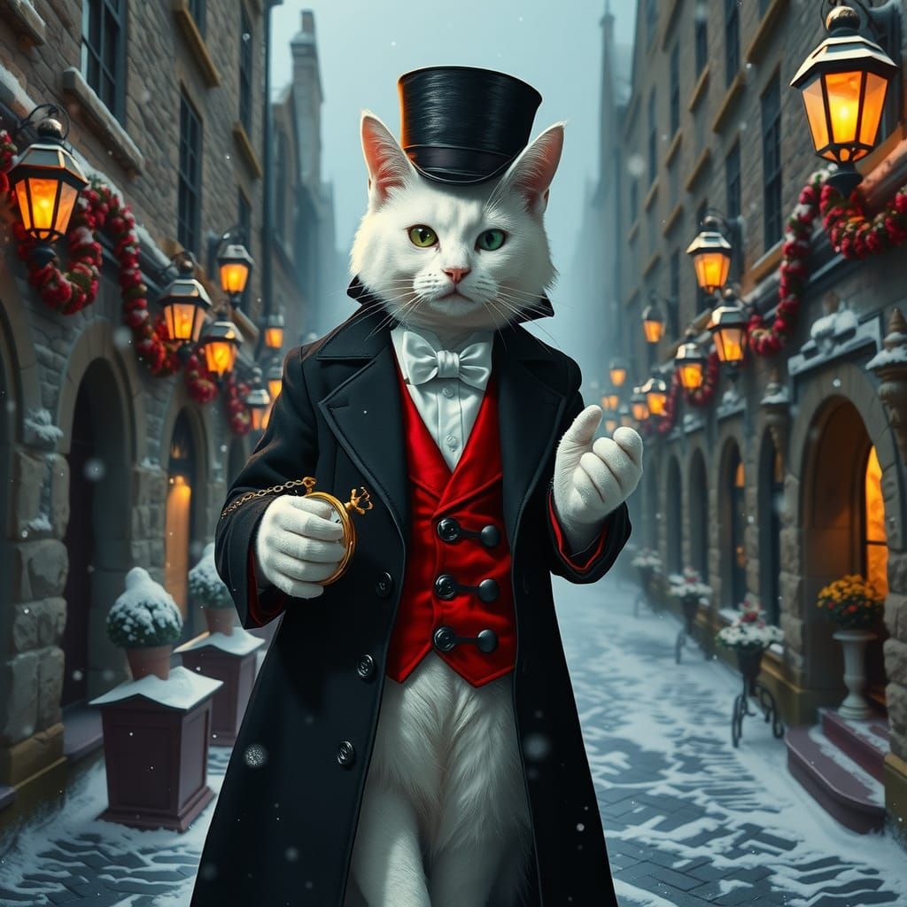 Victorian Cat with Pocket Watch in Surrealist Style