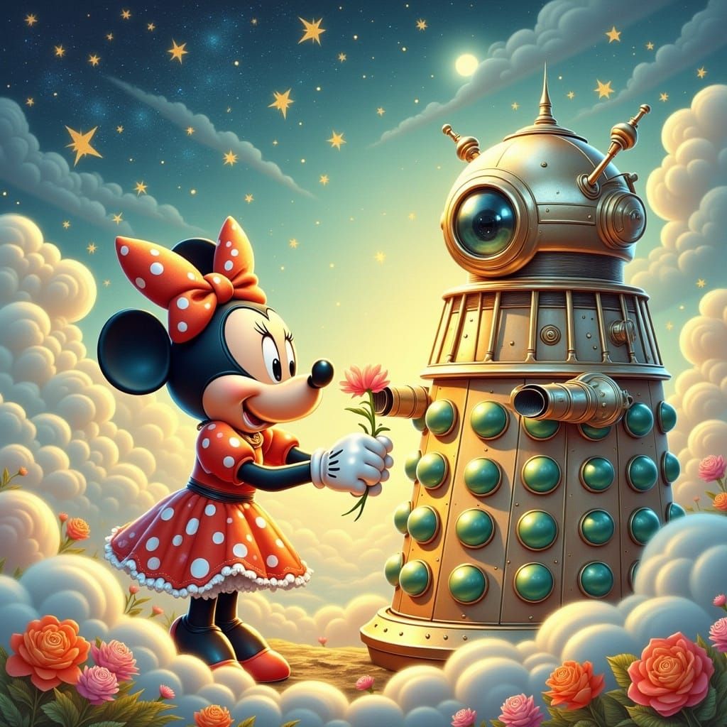 Minnie Mouse and Dalek in Futuristic Style