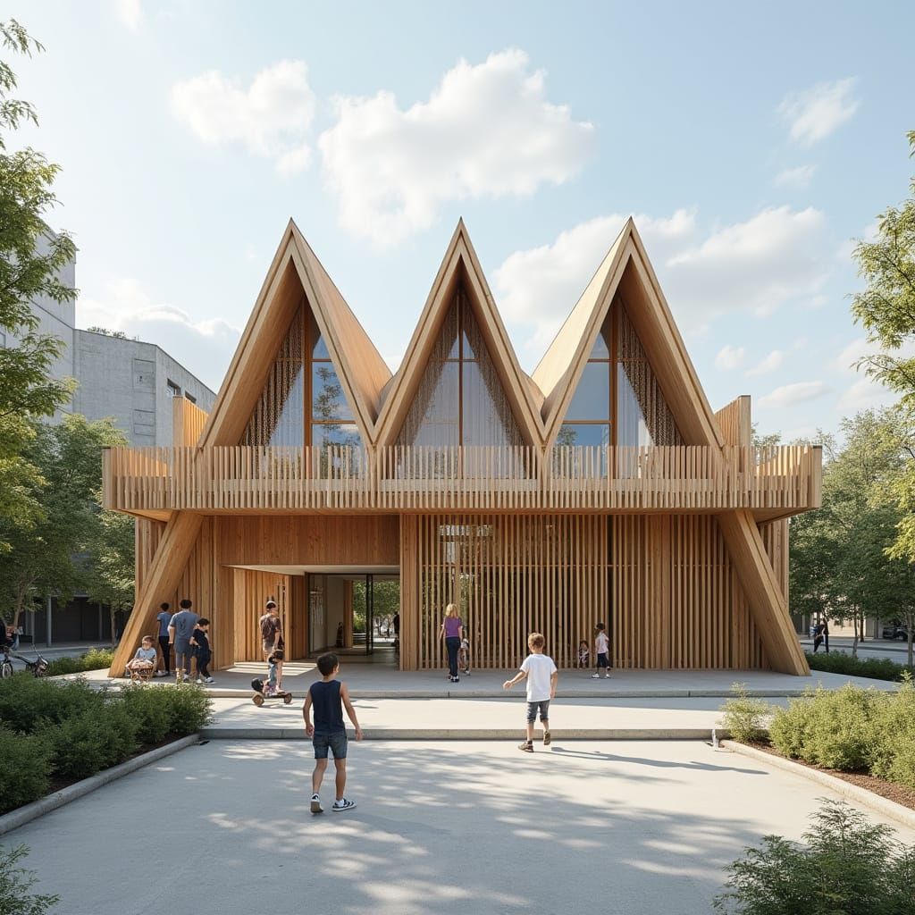 Intersecting Pyramids School Design with Timber Fins