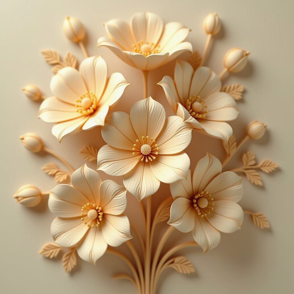 Delicate Wooden Flowers with Intricate Carvings