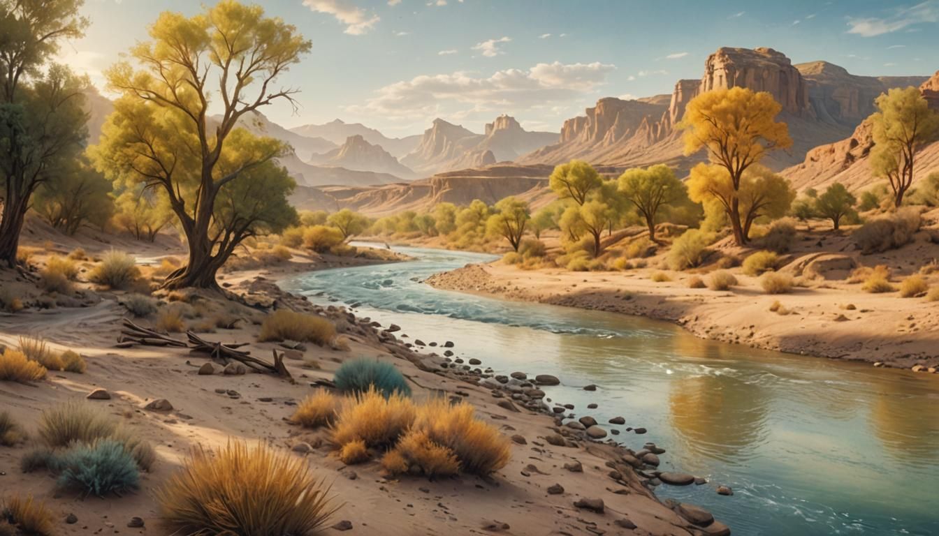 Rio Grande Swimming Hole in Watercolor Fantasy Art
