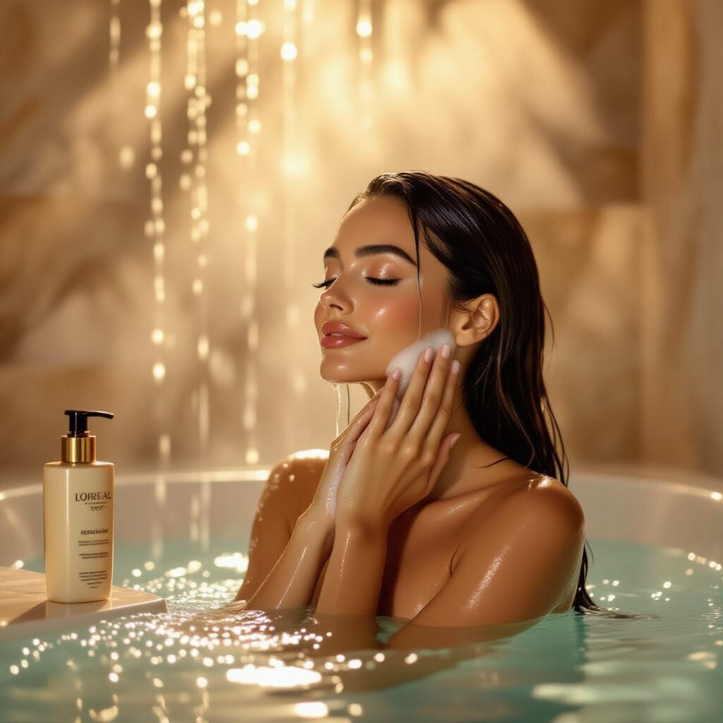 Sensual Woman in Luxurious Marble Bathroom