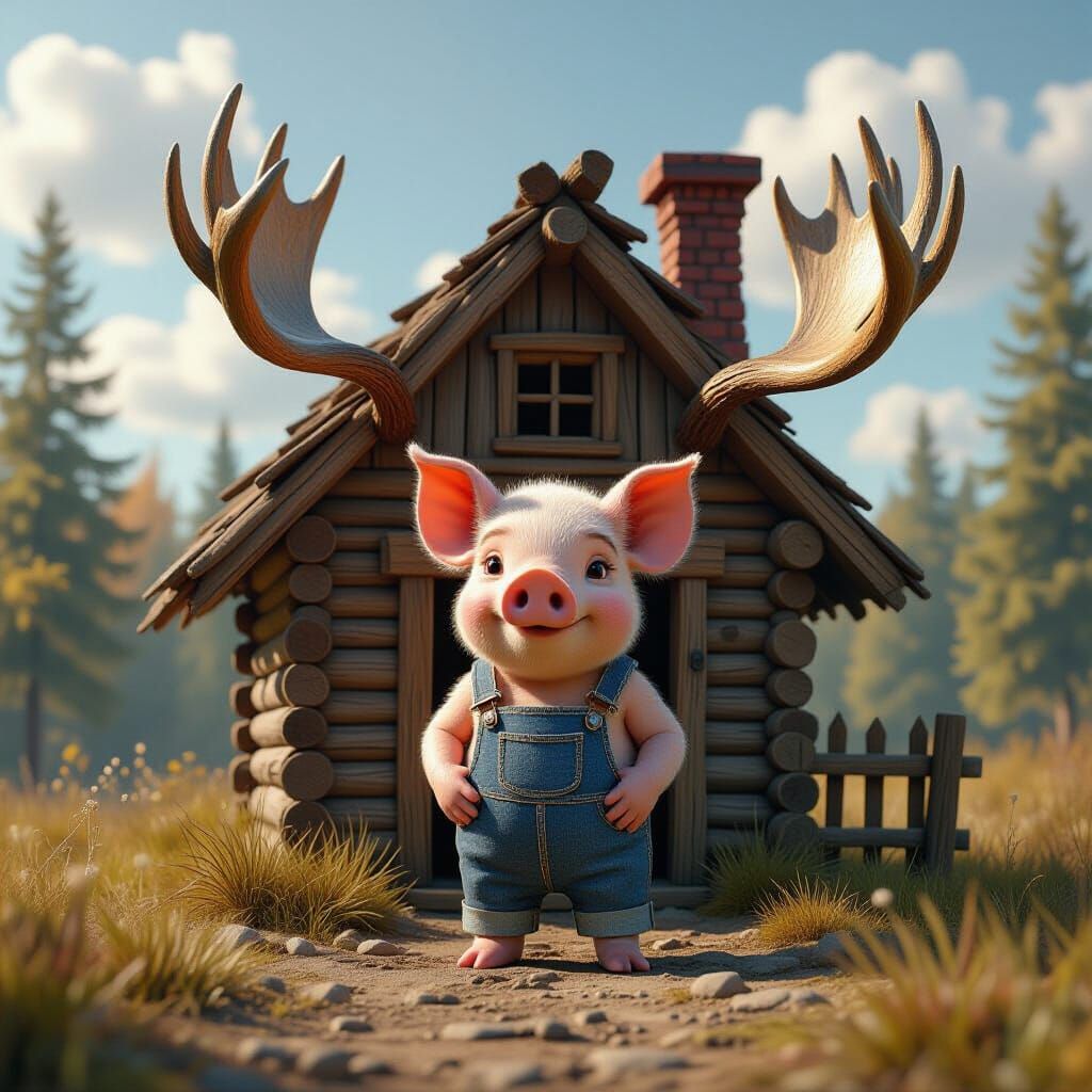 Whimsical Piggy Home Built From Moose Antlers