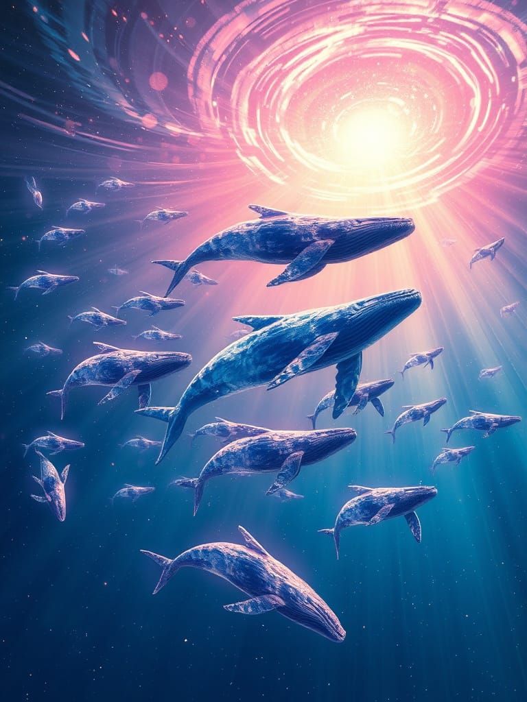 Crystalline Whales Fly Through Cosmic Radiance