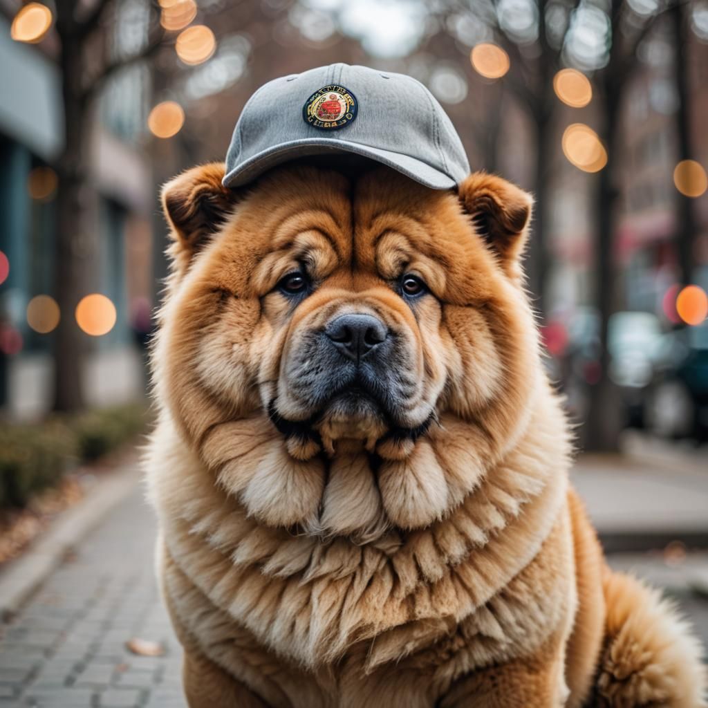 Cool Chow Chow Dog with Baseball Cap