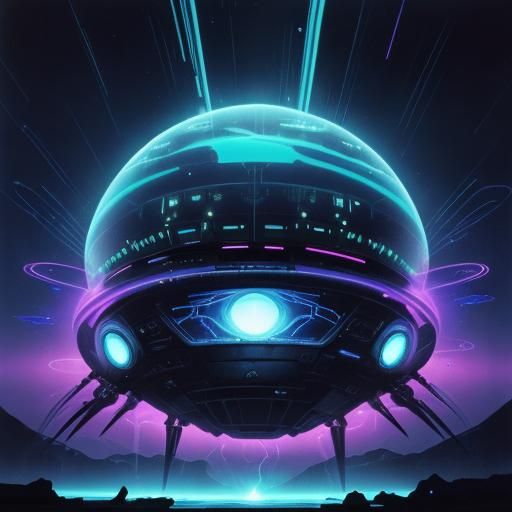 Translucent UFO in Electric Blue Cosmic Storm