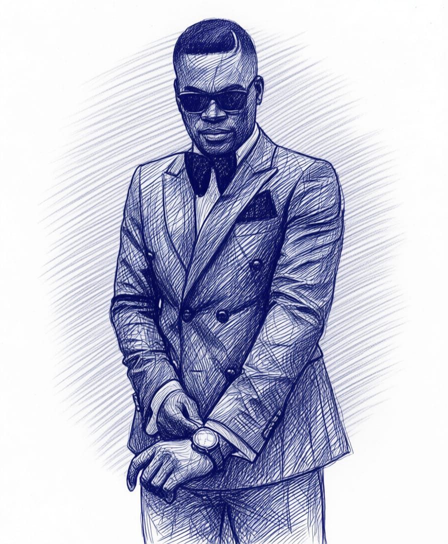 Hyper-Realistic Ballpoint Pen Portrait in Navy Ink