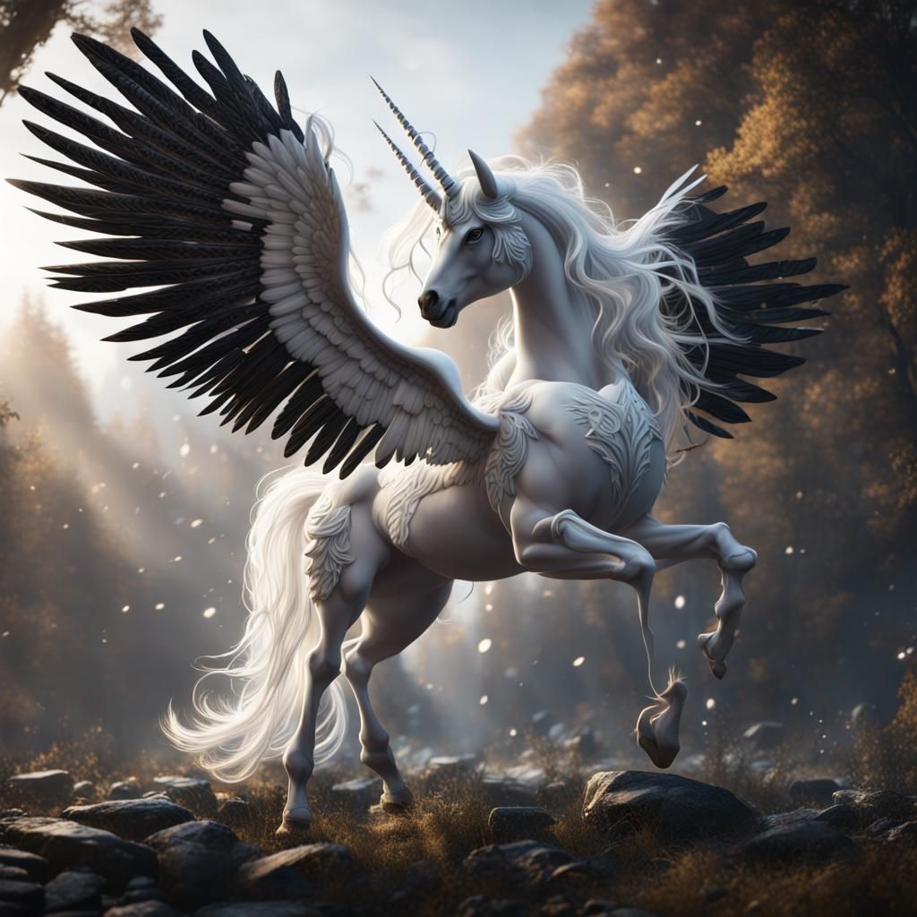 Fantastical Black and White Alicorn Concept Art