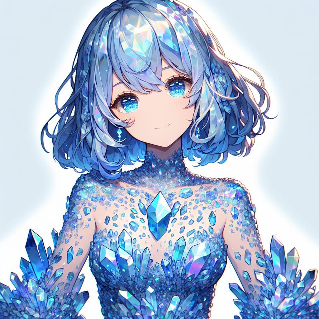 Opalescent Crystal Girl: Anime-Style Full Body Portrait