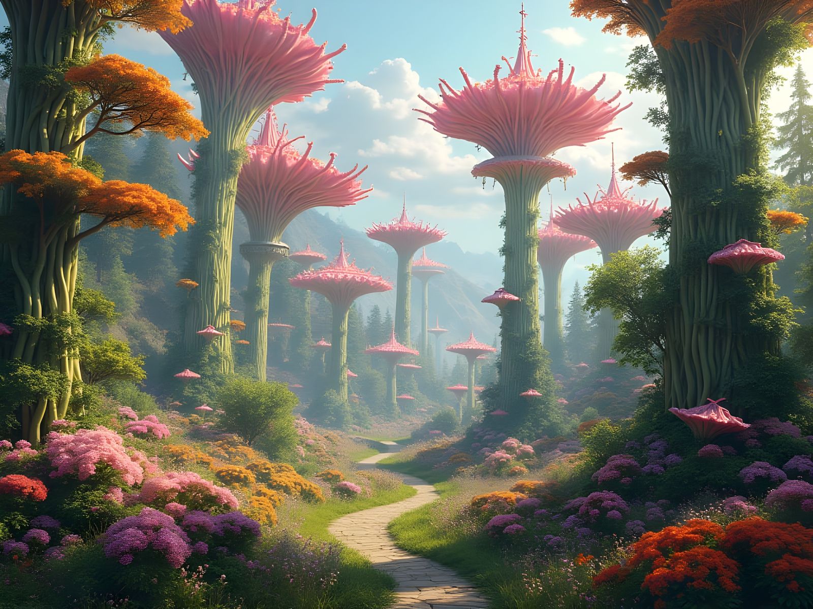 Majestic Floral Metropolis in Vibrant Hyperrealism