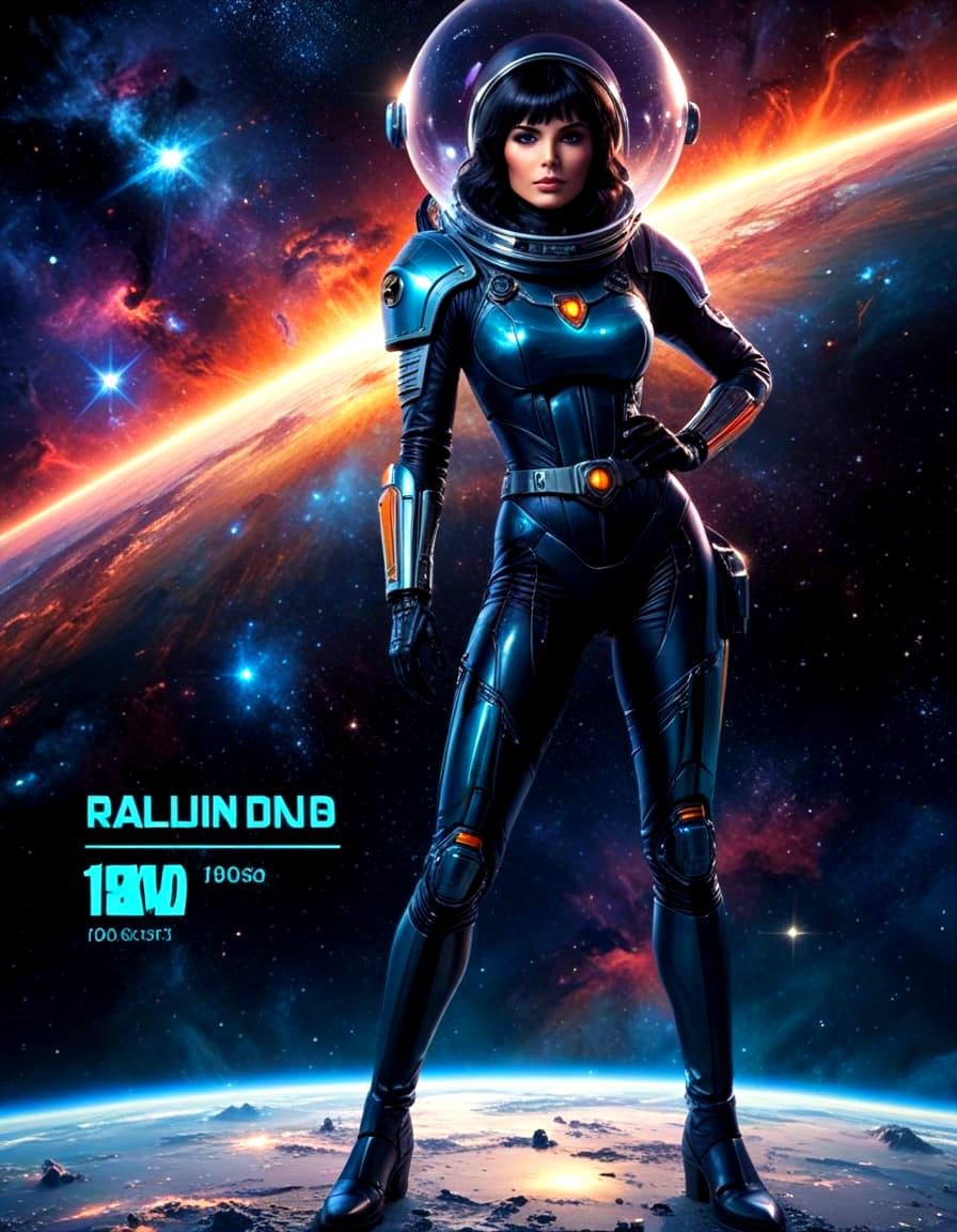 Glamorous Space Siren in Retro Futuristic Atompunk Style