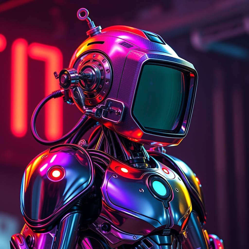 Robot in TV Exosuit: Futuristic Concept Art