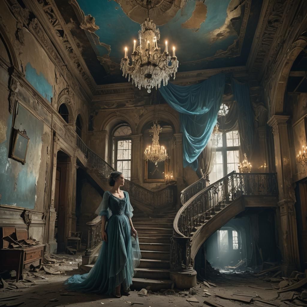 Ethereal Woman in Haunted House: Hyperrealistic Matte Painti...