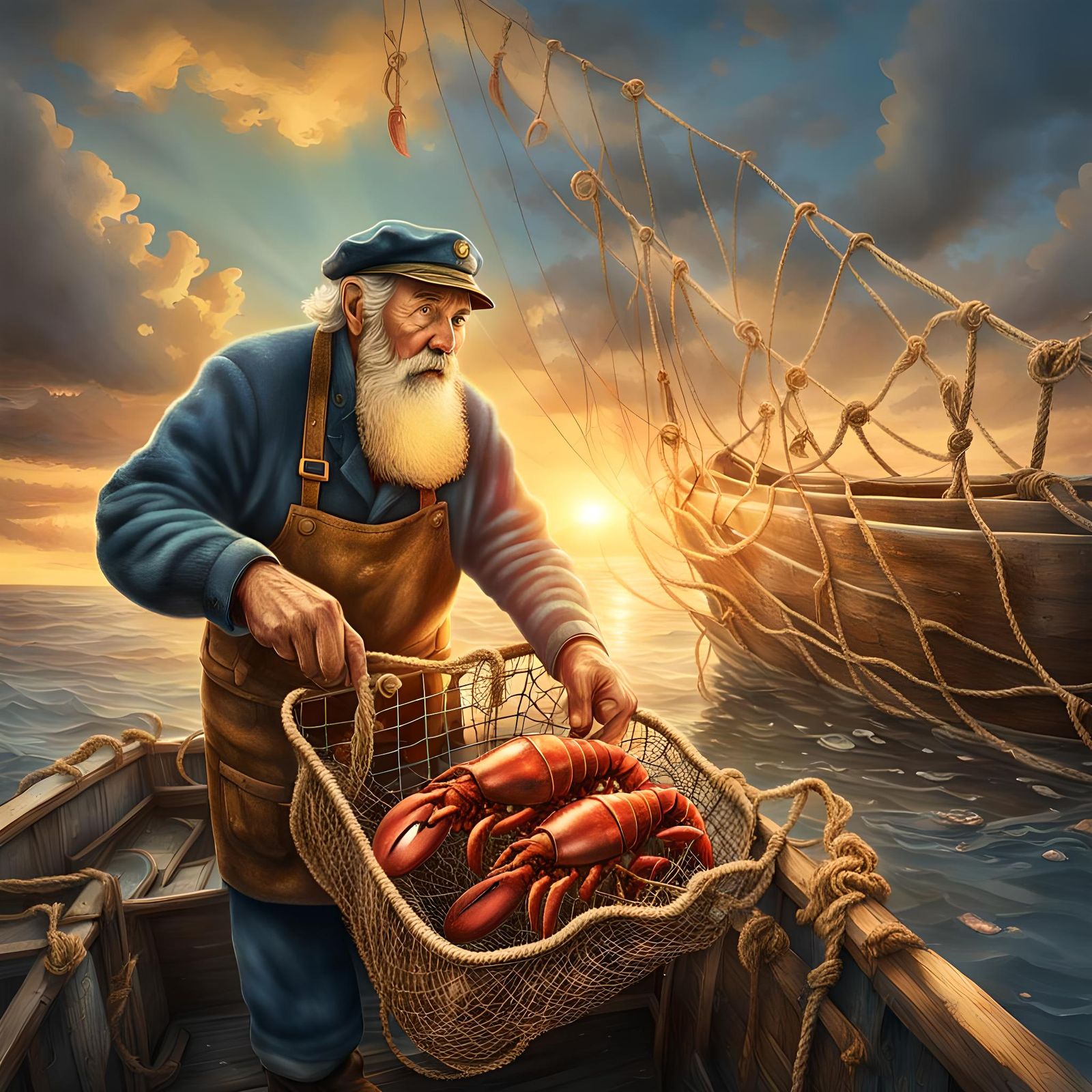 Dystopian Sea Captain Pulling Lobster Pots