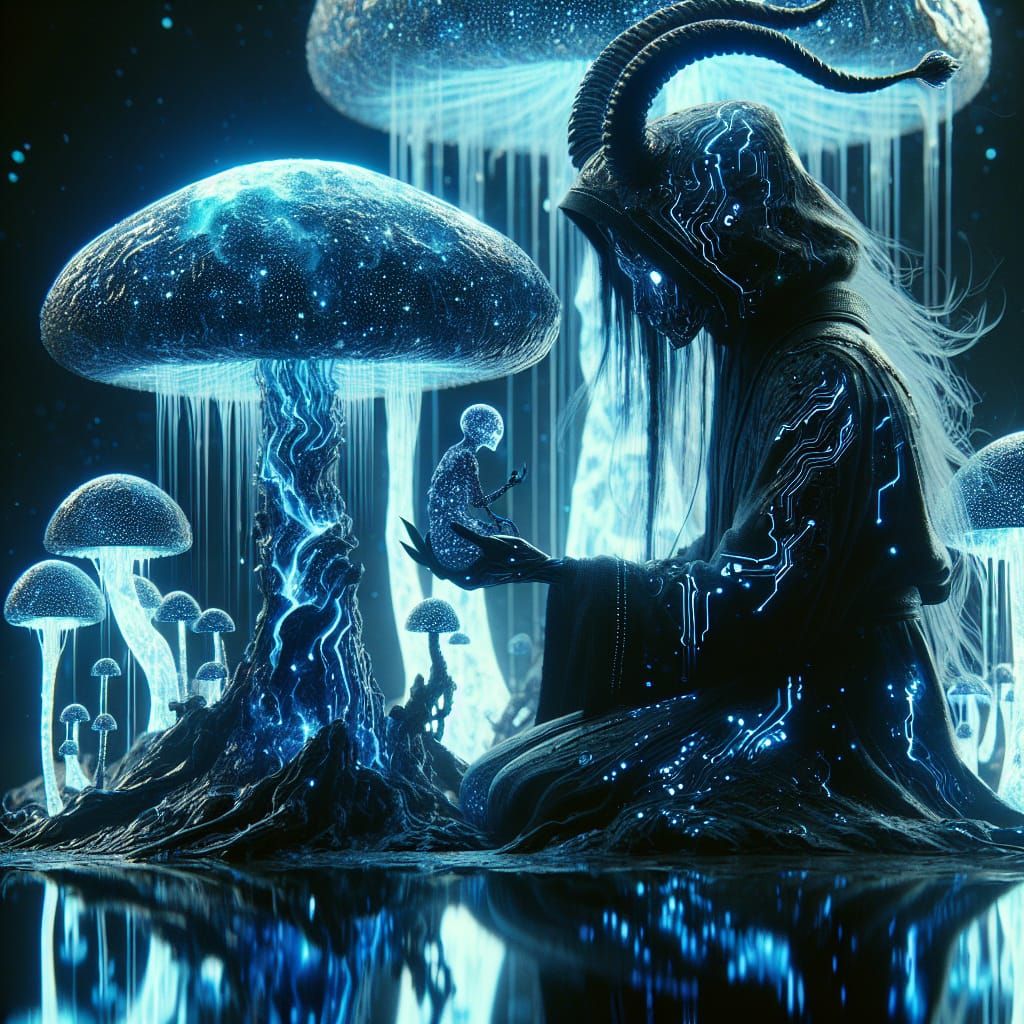 Plasma Mushroom Concept Art with Enigmatic Figures
