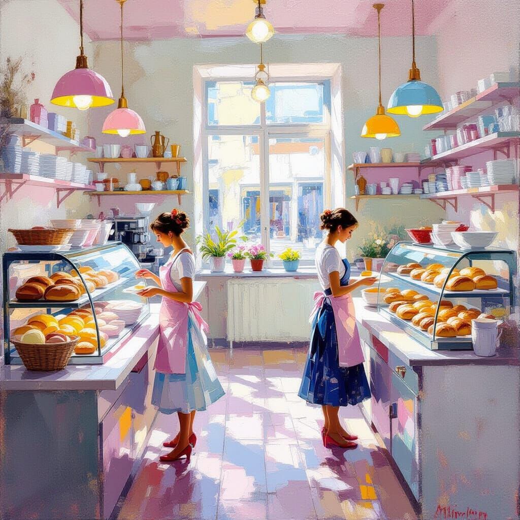 Impressionistic Bakery Painting with Radiant Colors