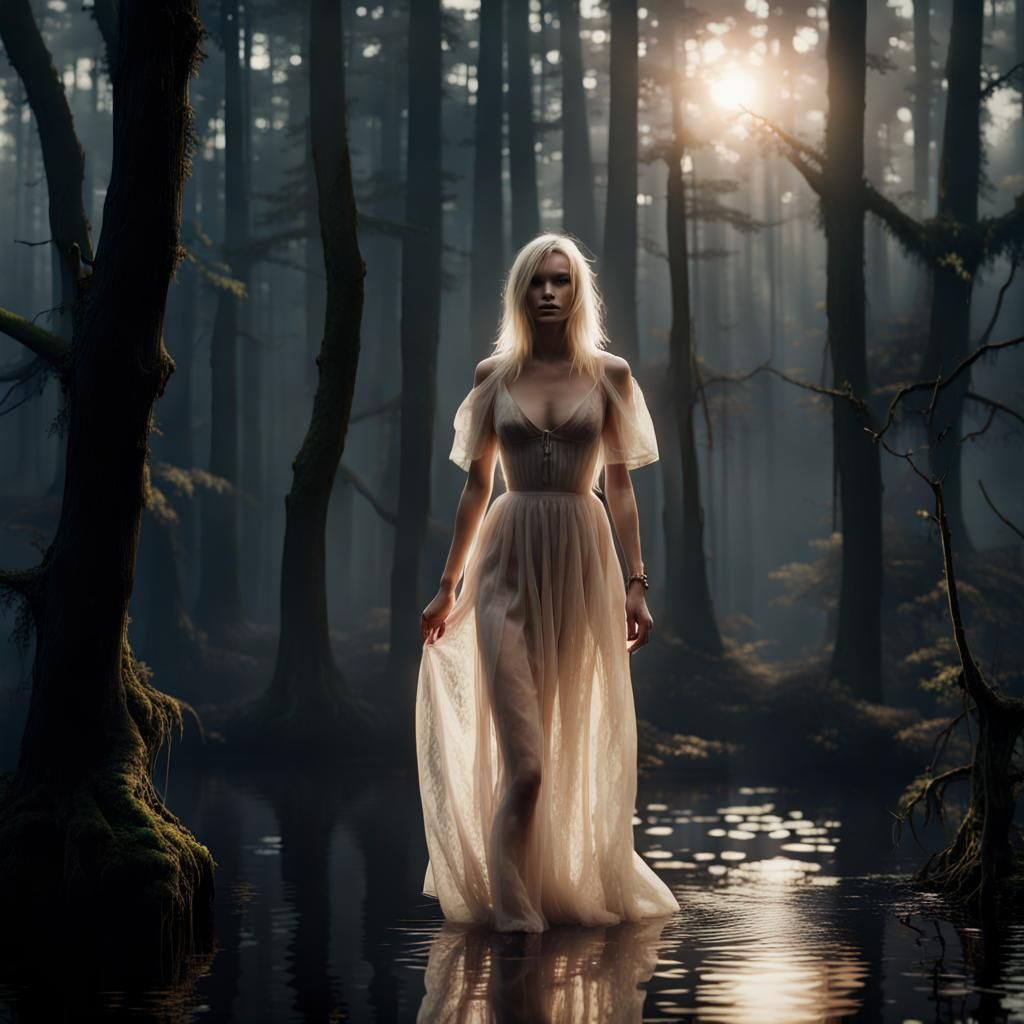 Blonde Woman in Swamp, 8-bit Fantasy Style