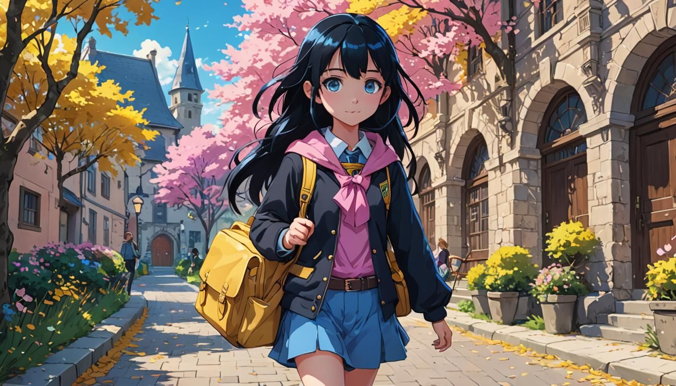 Anime Wizard Girl Going to School