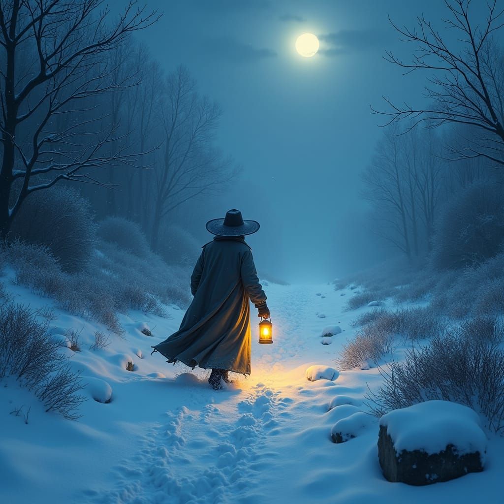 Lone Figure in Snowstorm, Fantasy Matte Painting