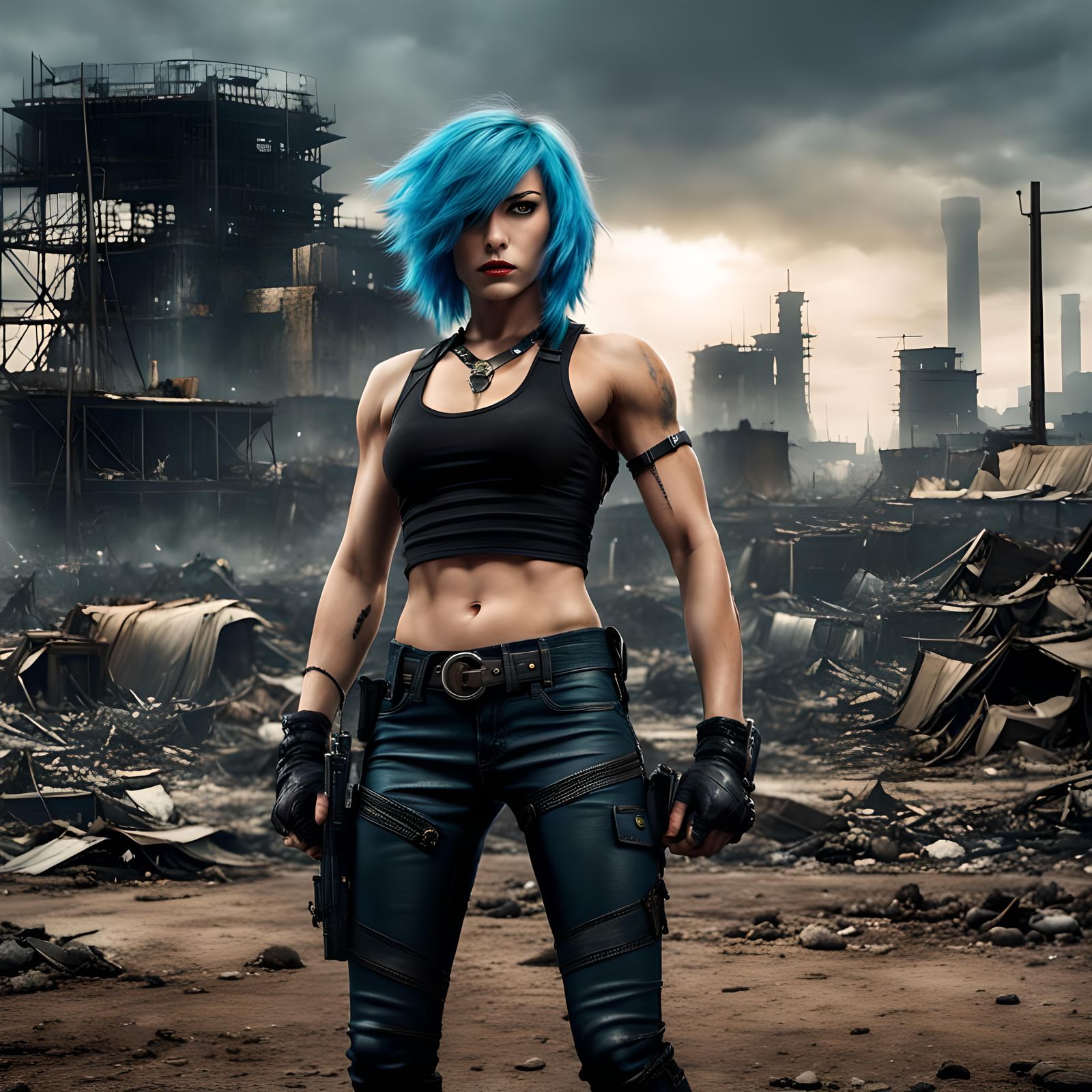 Female Survivor in Apocalyptic Town