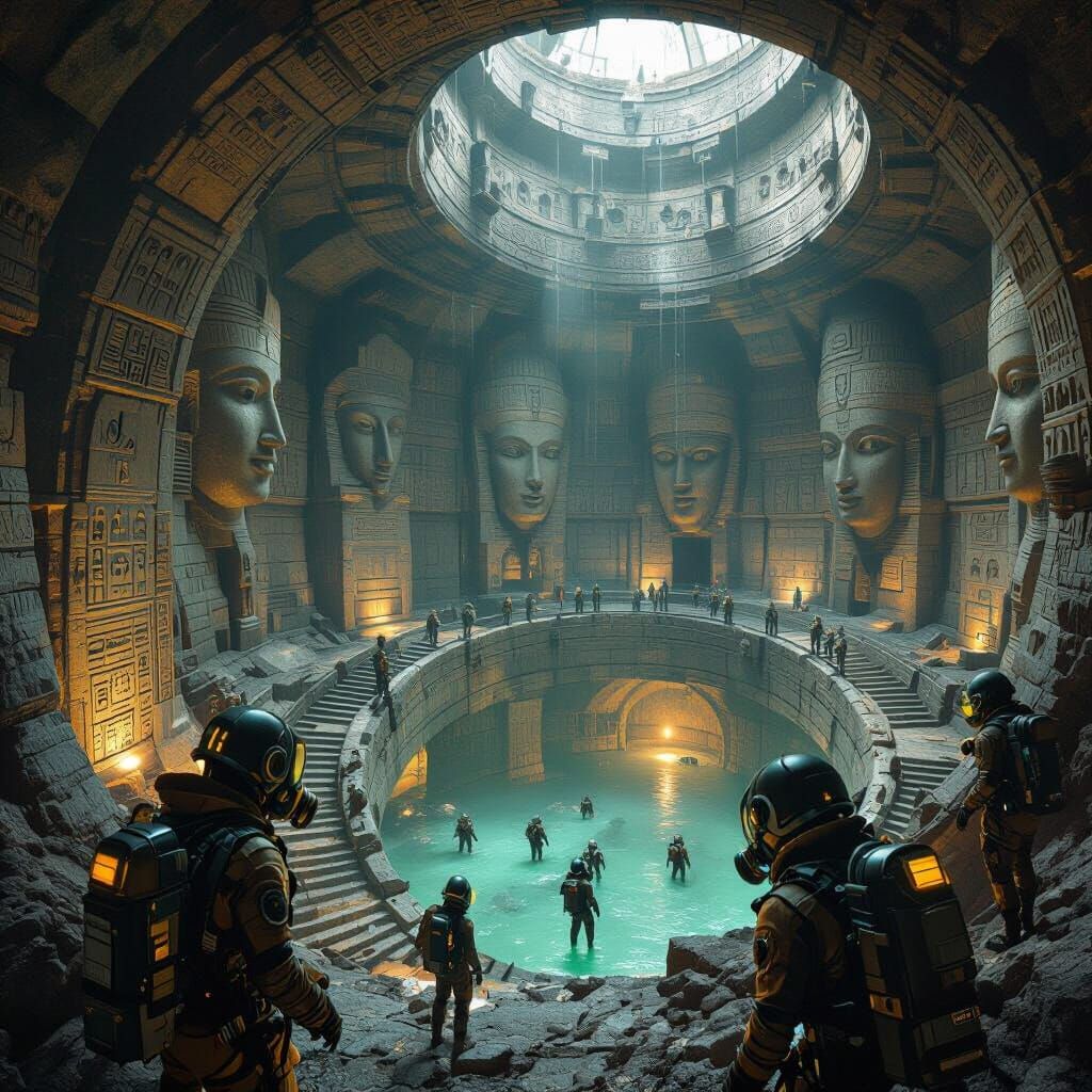 Steampunk Explorers in Ancient Subterranean Temple