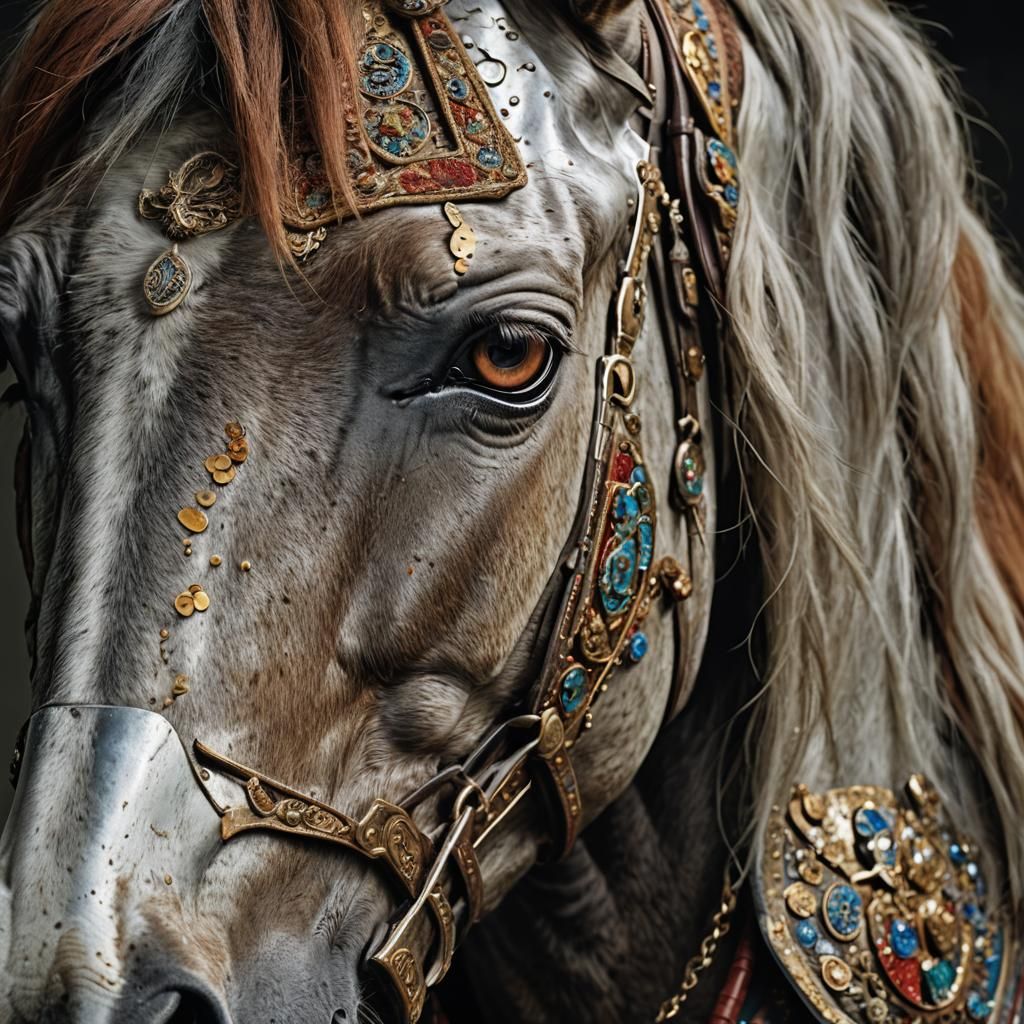 Armored Samurai Horse Portrait in Studio Lighting