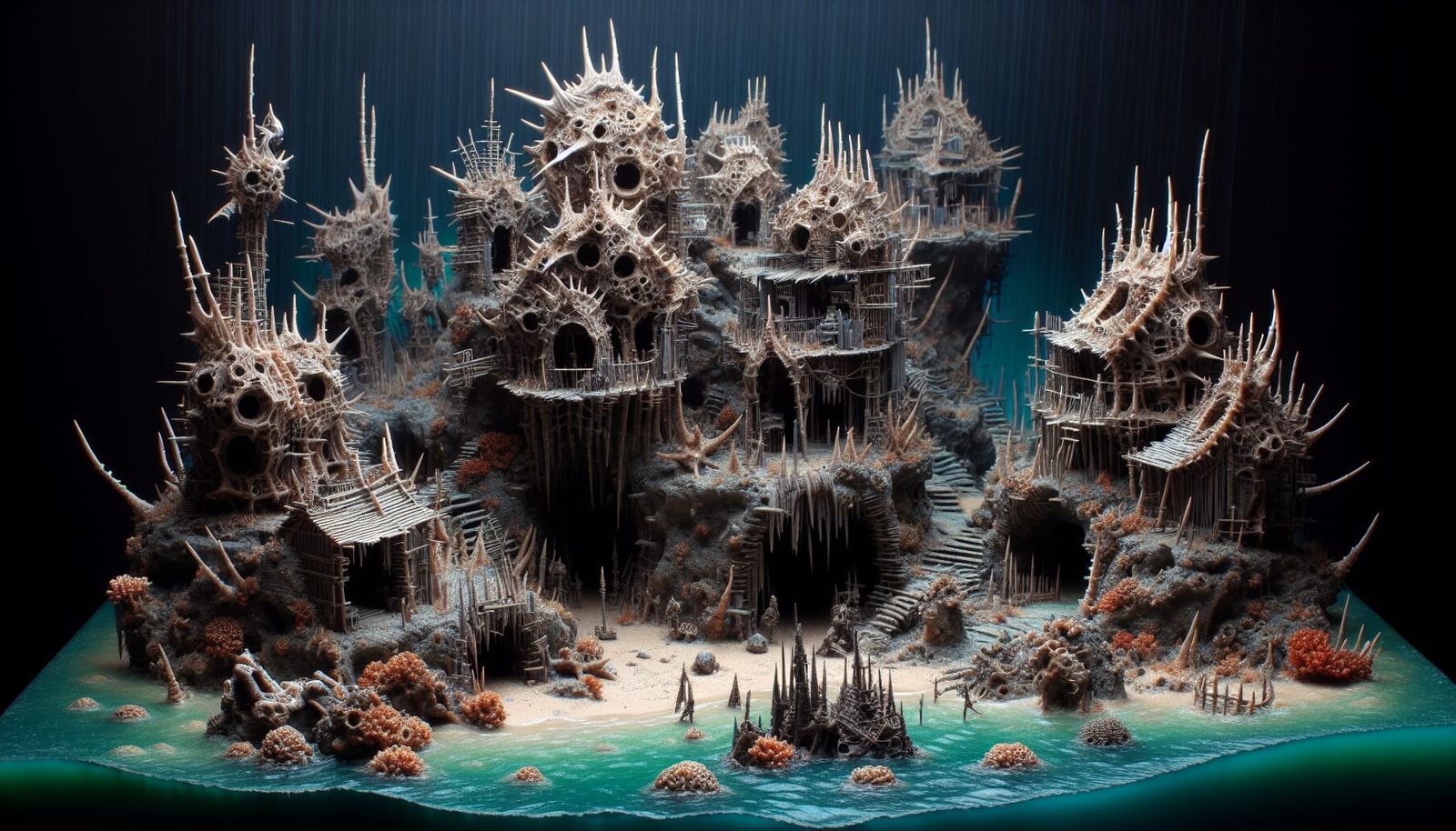 Intimidating Underwater Village in Dark Trench