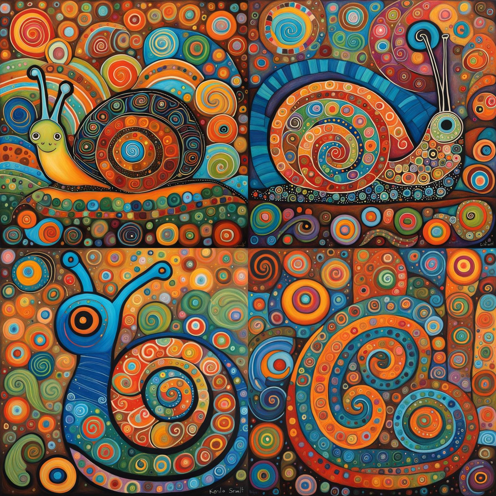 Snail in Folk Art Style with Soft Pastels