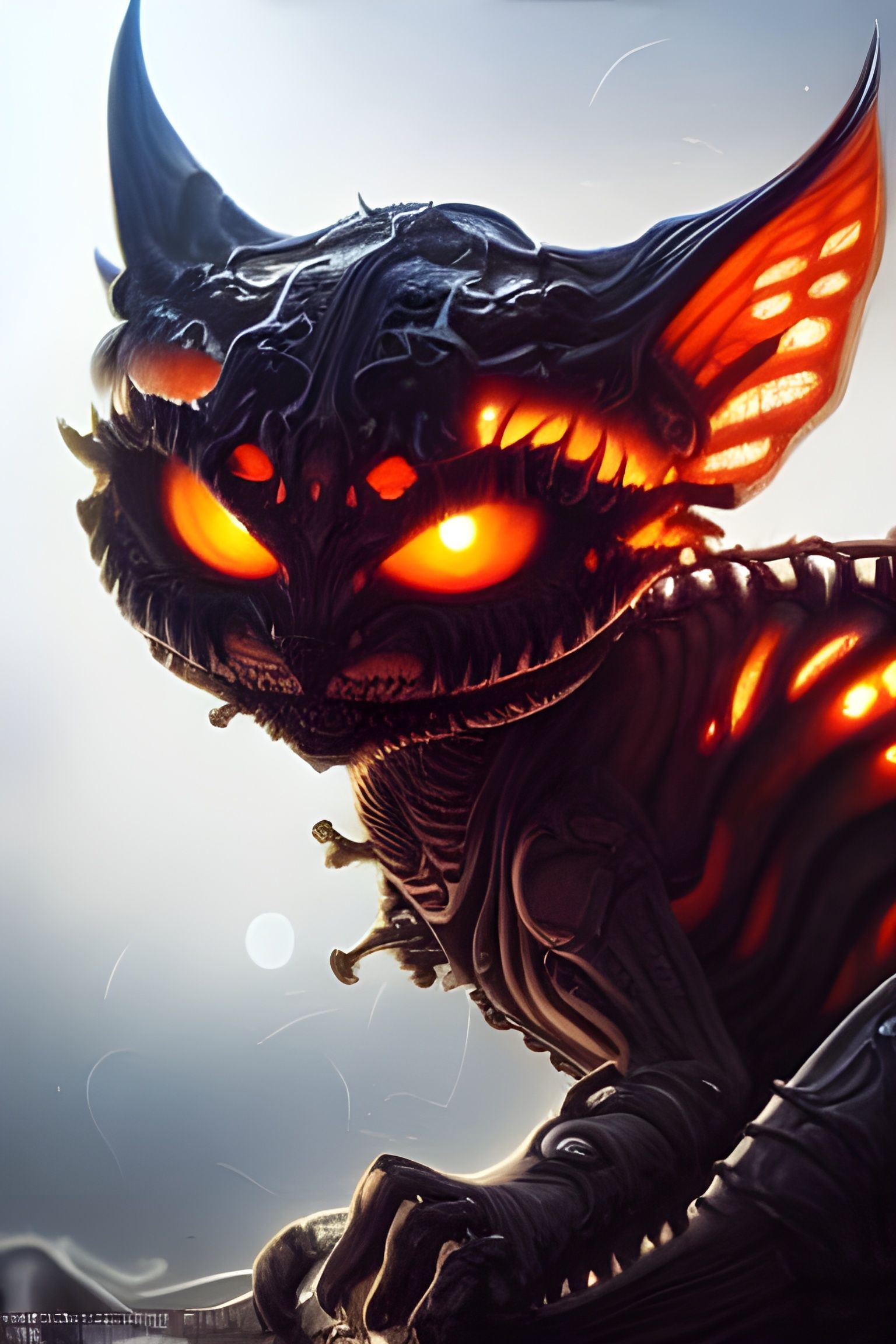 Evil Pumpkin Cat Chimera in Demonic Horror Style