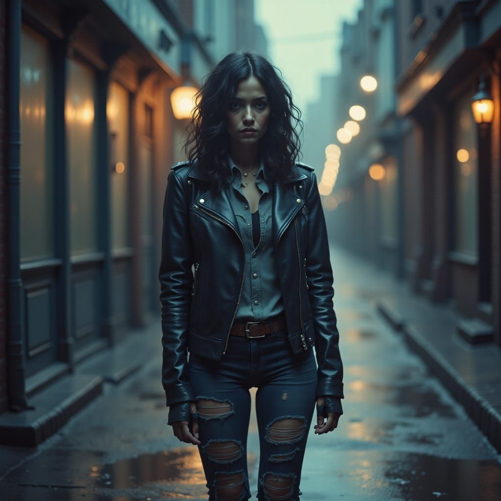 Moody Scowl in Gritty Monochromatic Alleyway