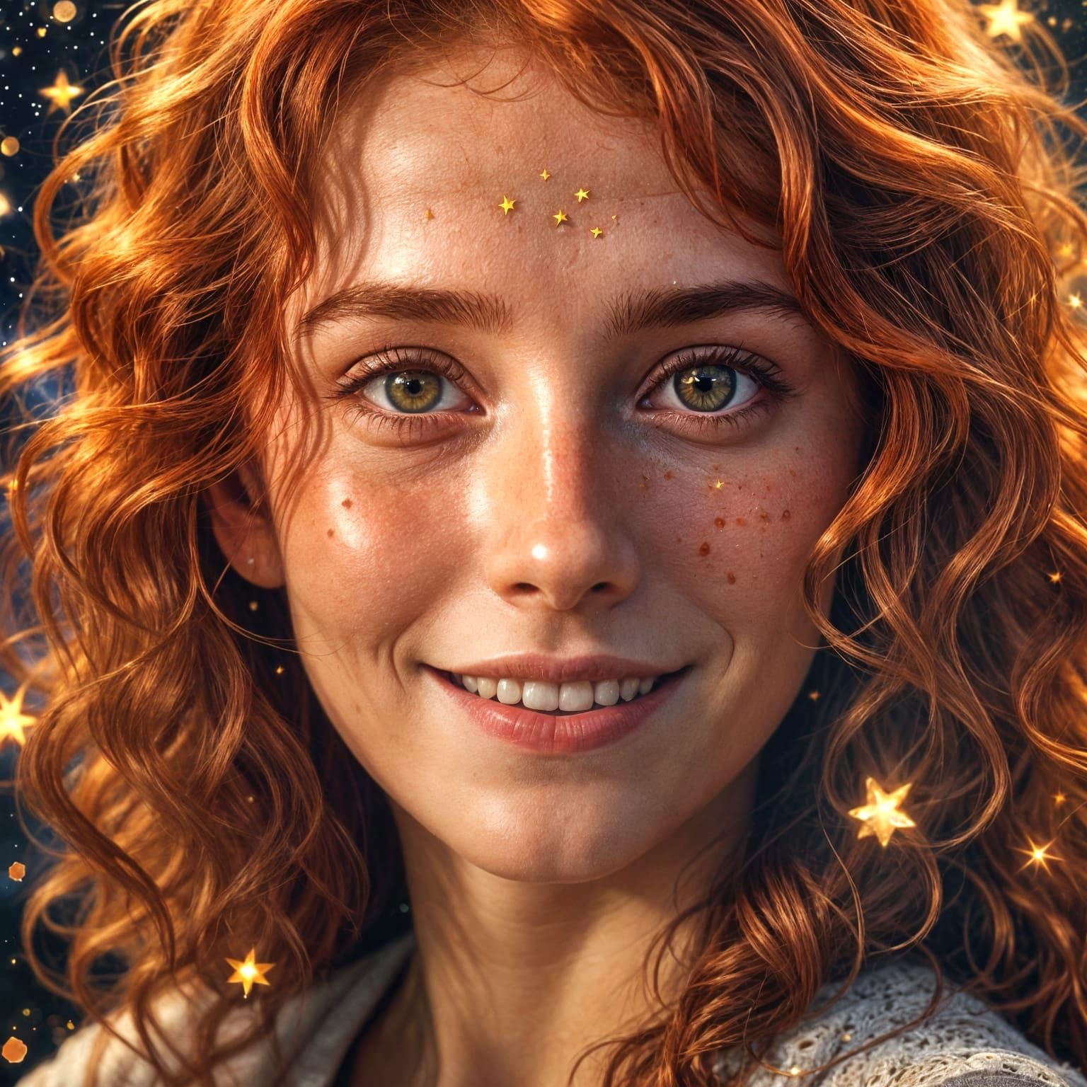 Gorgeous Redhead Portrait with Starry Background