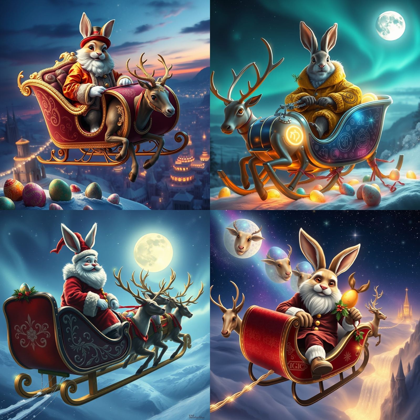 Easter Bunny Borrows Santa's Sleigh: Fantasy Concept Art